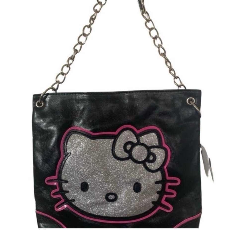 Hello Kitty Women's Purse Black Silver Glitter Chain Strap Sanrio NWT